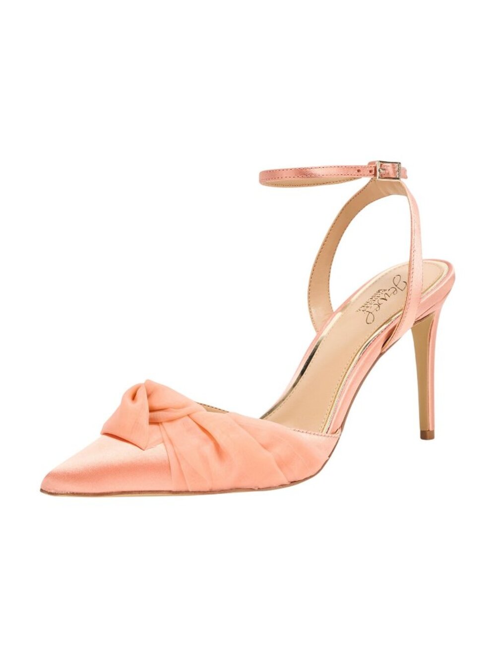 NWT Jewel Badgley Mischka Evening Knot Satin Pumps Heels Peach Satin Pink 8.5M